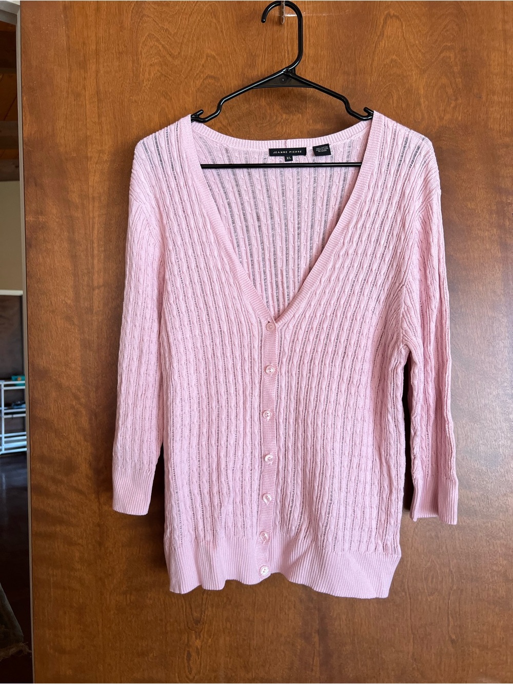 JEANNE PIERRE Pink Cable Knit V-Neck Button Cardigan